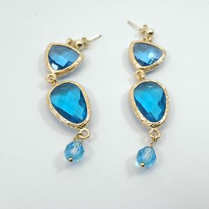 Orecchini pendenti di cristallo acquamarina, oro e blu