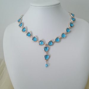 Collana di cristallo acquamarina e catena argento 925