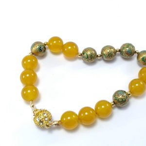 Bracciale porta fortuna con giada gialla e perle tensha